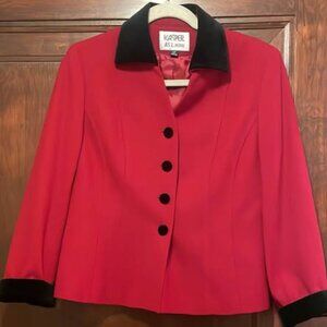 Vintage kasper petite women’s wool red size 6 blazer with black velvet collar